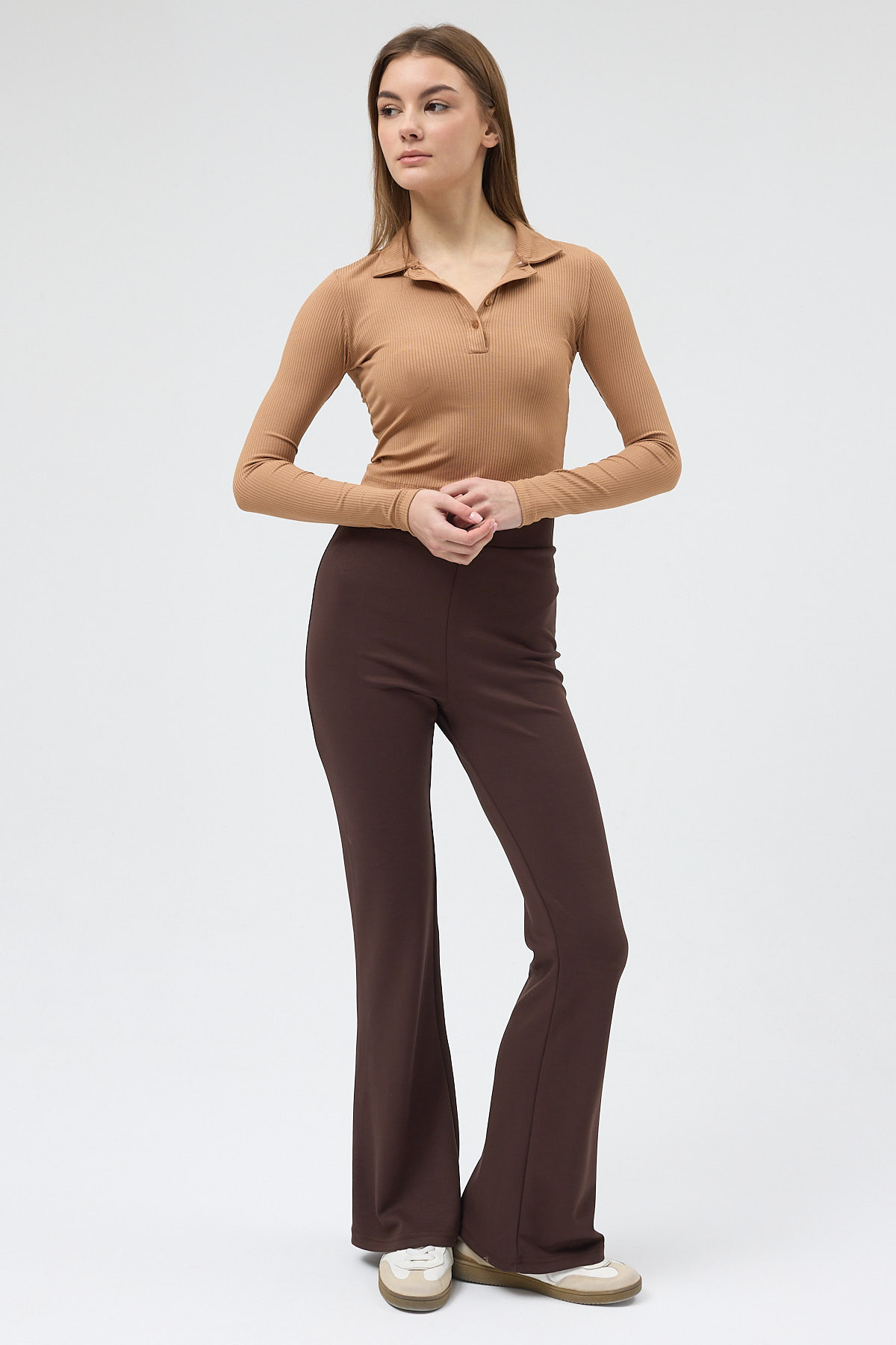 Kahverengi Geniş Paça Yüksek Bel Lastikli Kadın Eşofman Altı 30005 - 7