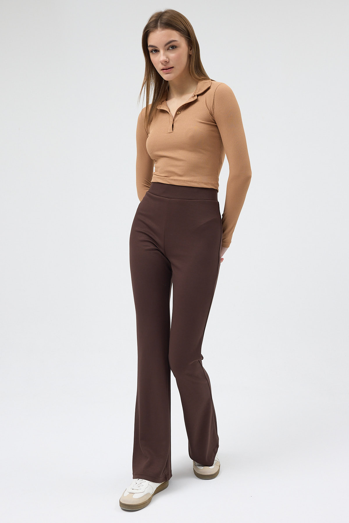 Kahverengi Geniş Paça Yüksek Bel Lastikli Kadın Eşofman Altı 30005 - 6