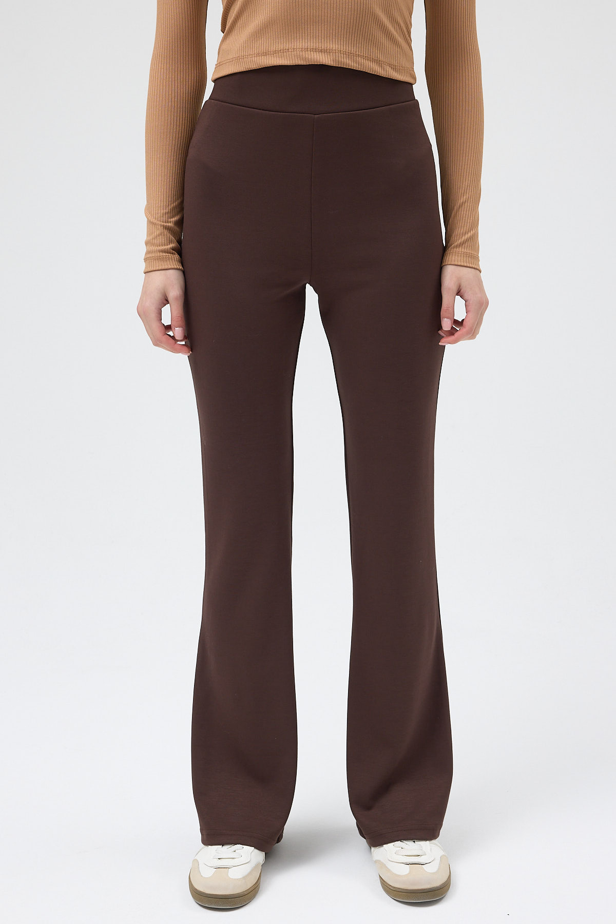 Kahverengi Geniş Paça Yüksek Bel Lastikli Kadın Eşofman Altı 30005 - RAYS