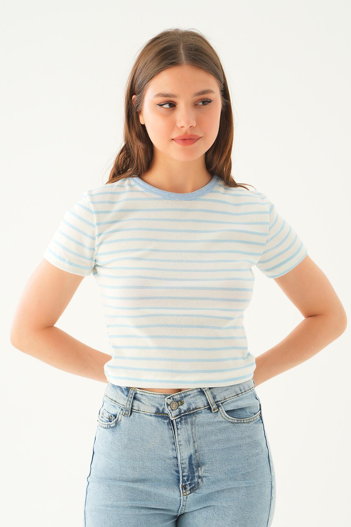 Bebe Mavi Çizgili Kısa Tişört 3001 - 2