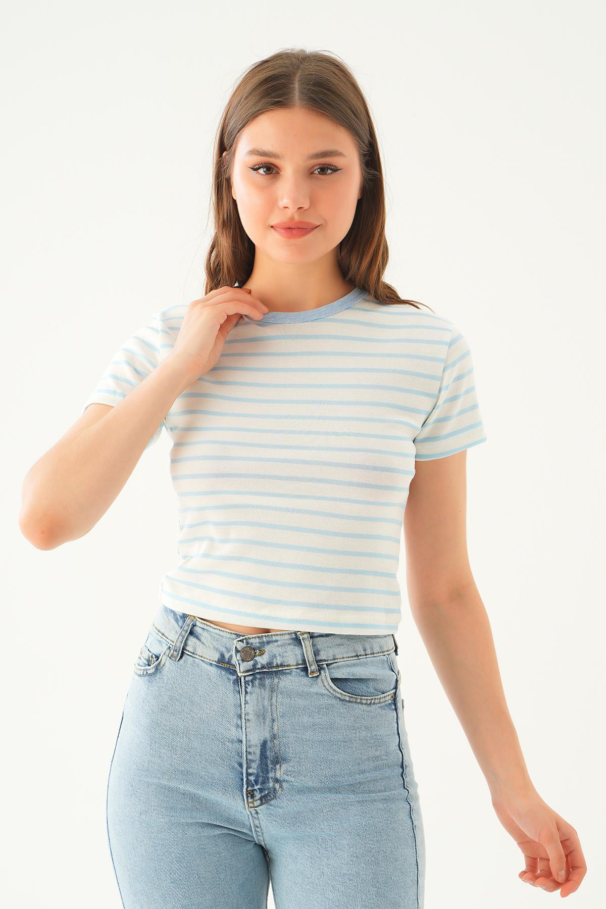 Bebe Mavi Çizgili Kısa Tişört 3001 - 3