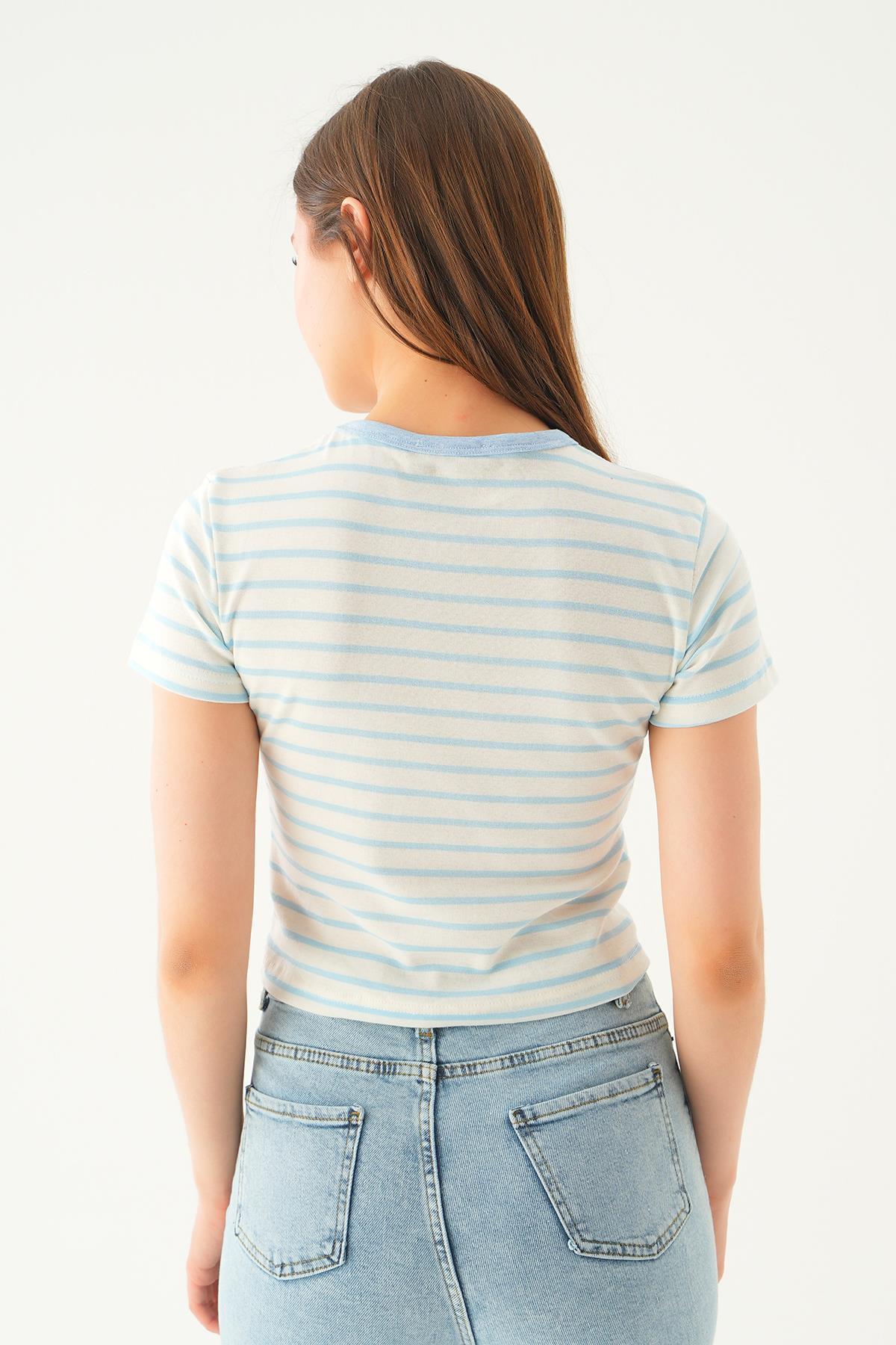 Bebe Mavi Çizgili Kısa Tişört 3001 - 4
