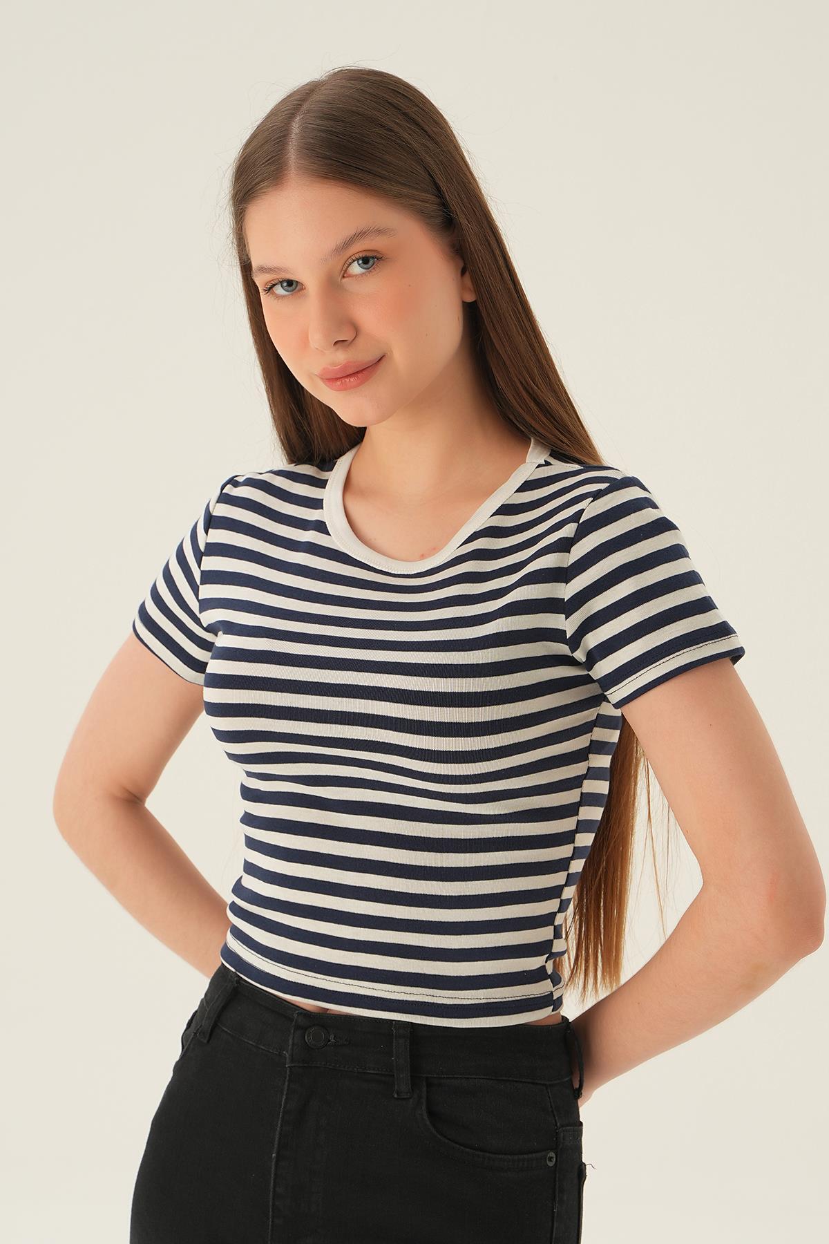 Laci Çizgili Kısa Tişört 3001 - 3