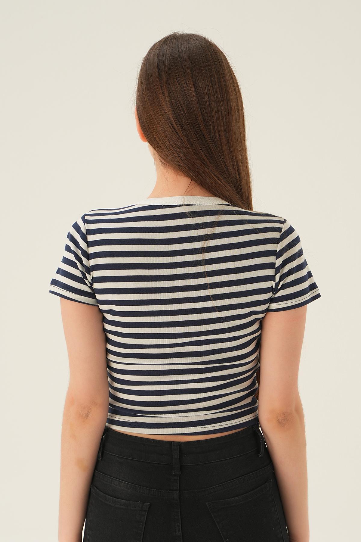 Laci Çizgili Kısa Tişört 3001 - 4