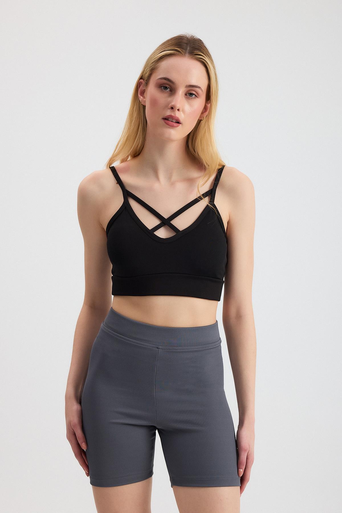 3002 Arka Çapraz Detay Büstiyer Siyah 