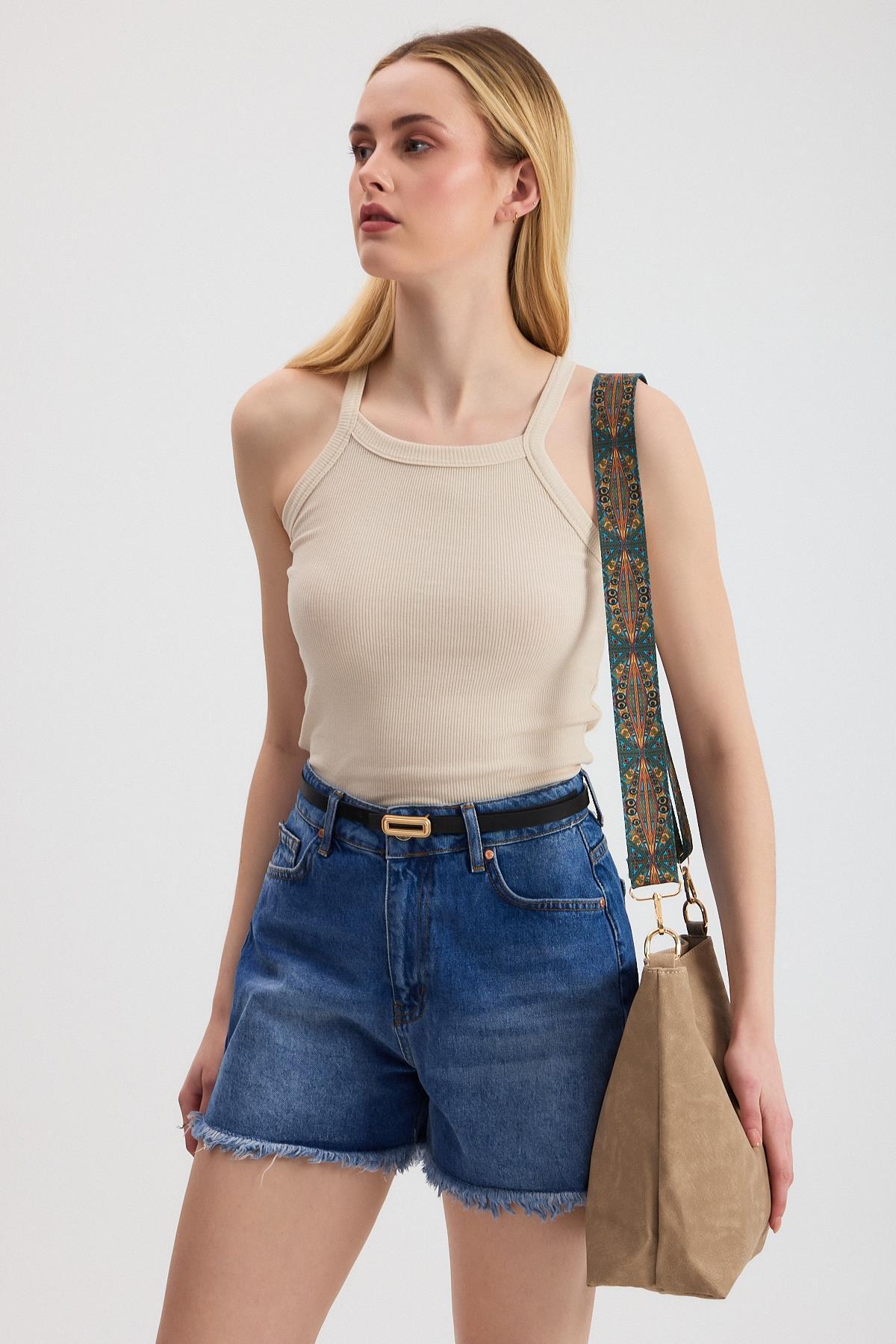 3002 Kordon Etnik Desen Omuz Çantası Vizon - 2