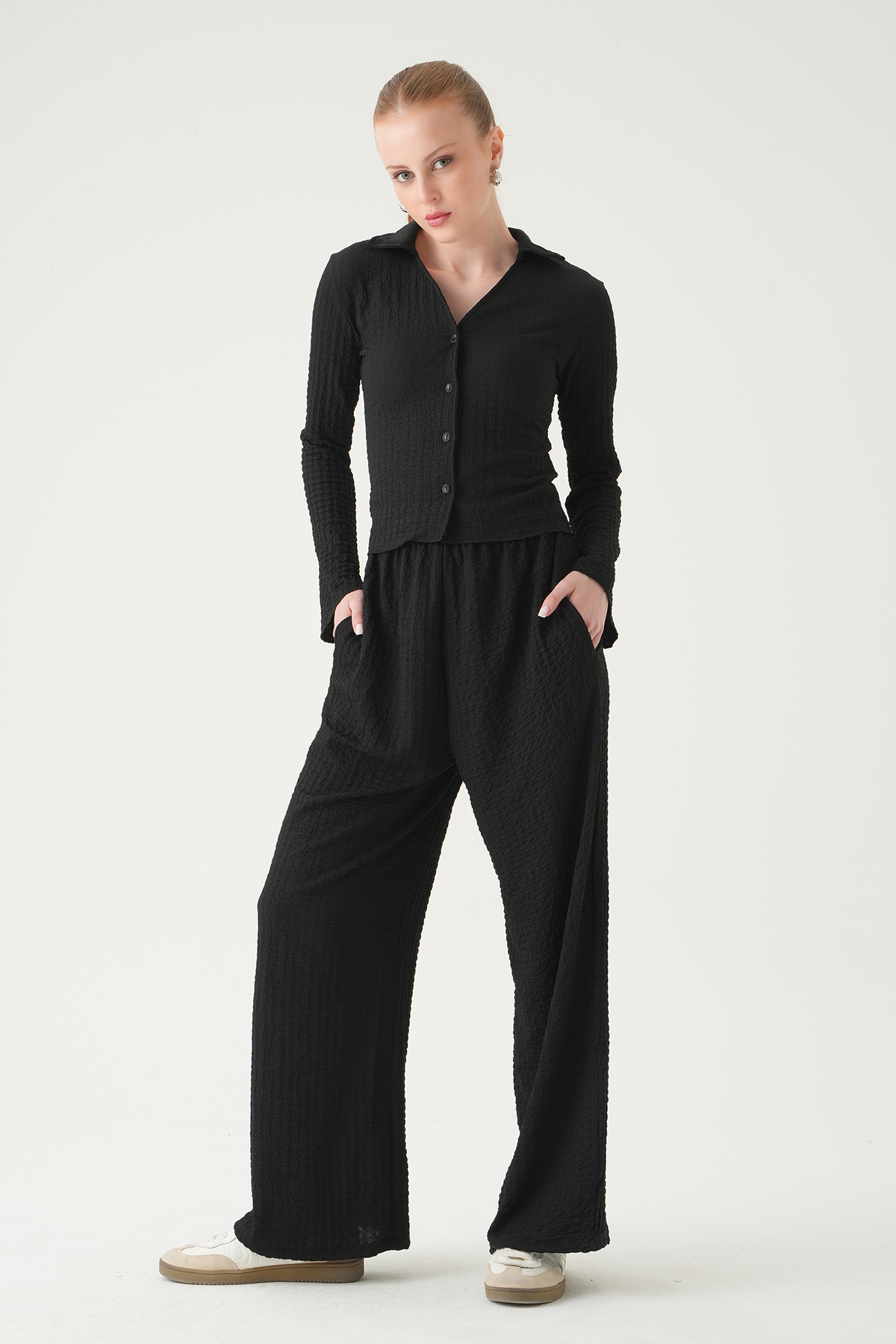 Siyah Bel Lastikli Pantolon Gömlek Takım 3003 - 6