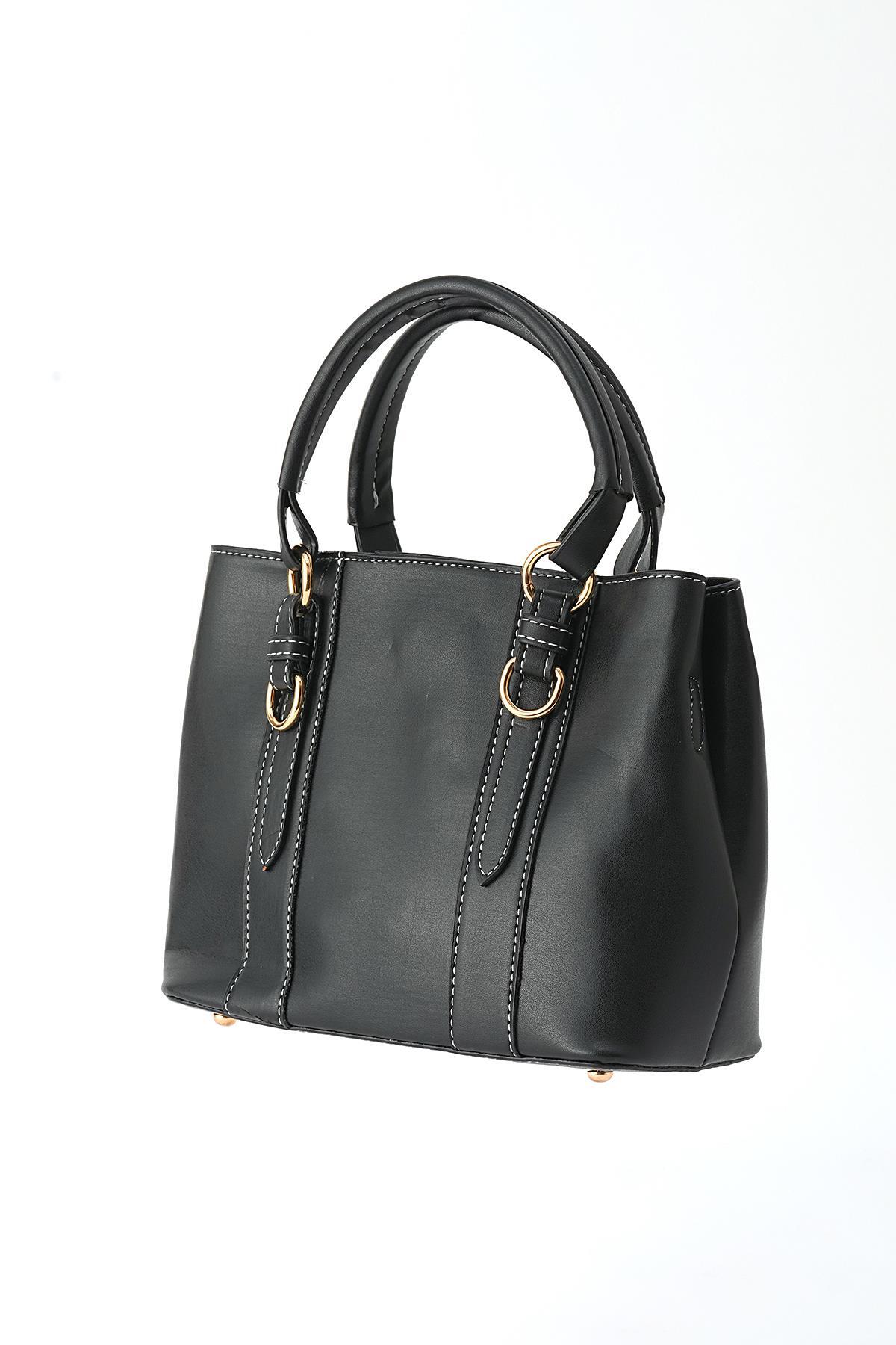 3003 İki Tokalı El Çantası Siyah 