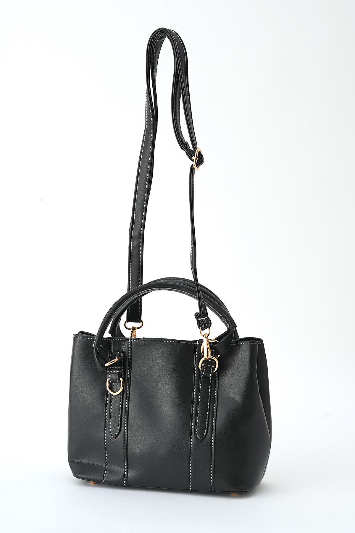 Siyah İki Tokalı El Çantası 3003 - 2