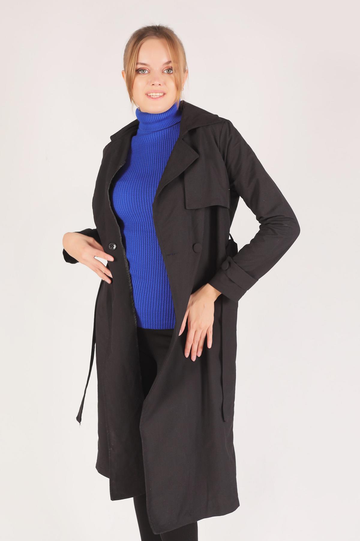 Siyah Parça Detay Trençkot 3004 