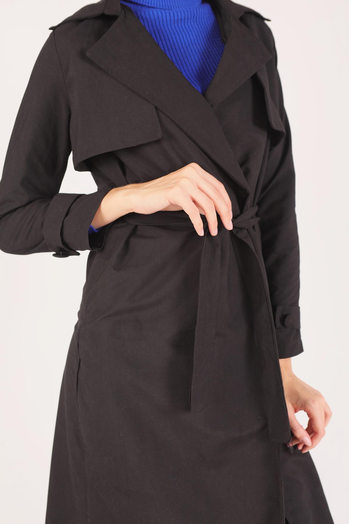 Siyah Parça Detay Trençkot 3004 - 5