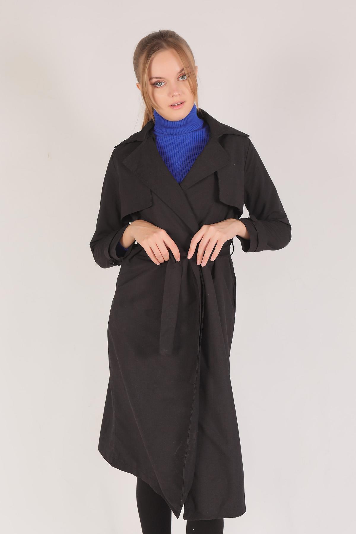 Siyah Parça Detay Trençkot 3004 - 6