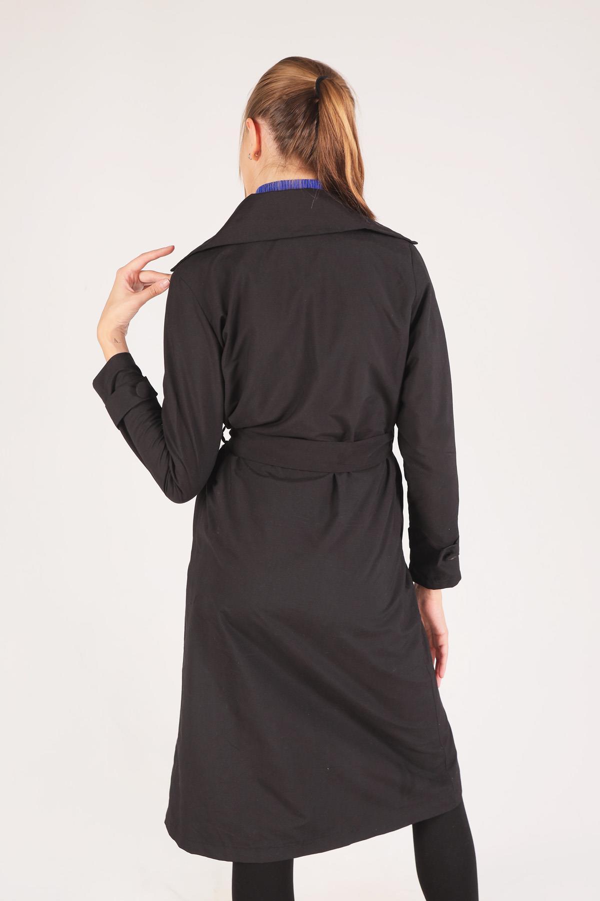 Siyah Parça Detay Trençkot 3004 - 7