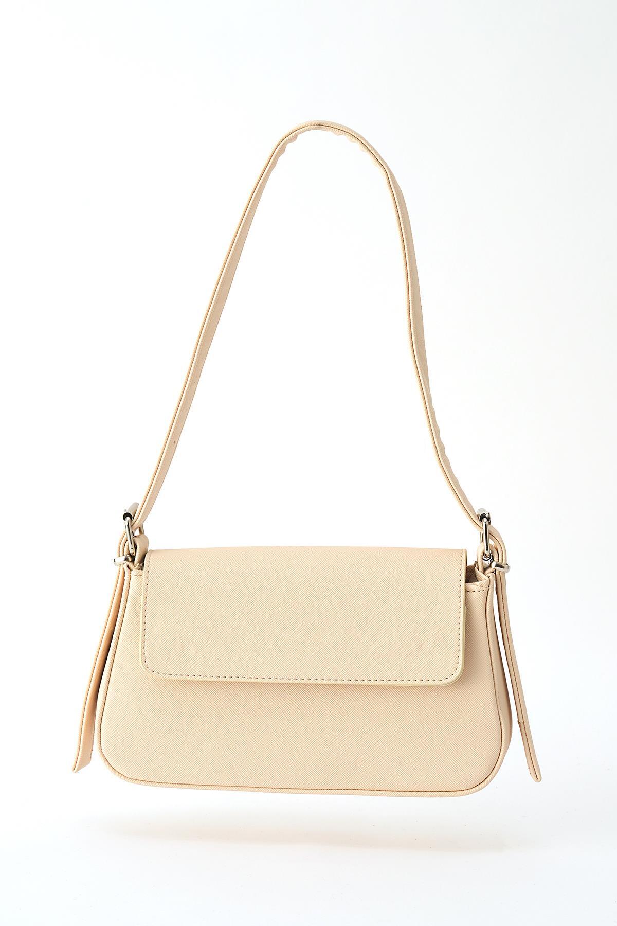 Krem Kapak Detay Omuz Çantası 3005 - 3