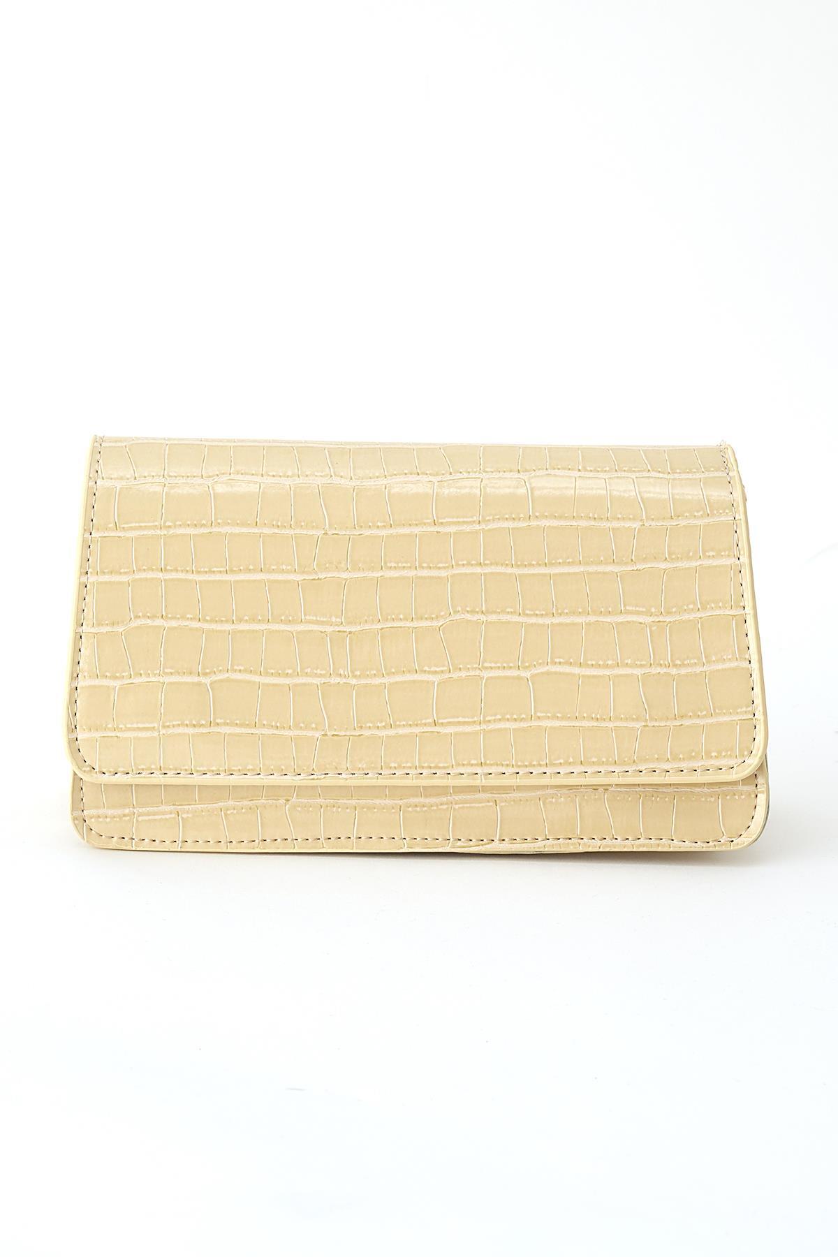 Krem Croko Kapak Detay Croco El Çantası 3006 - 4