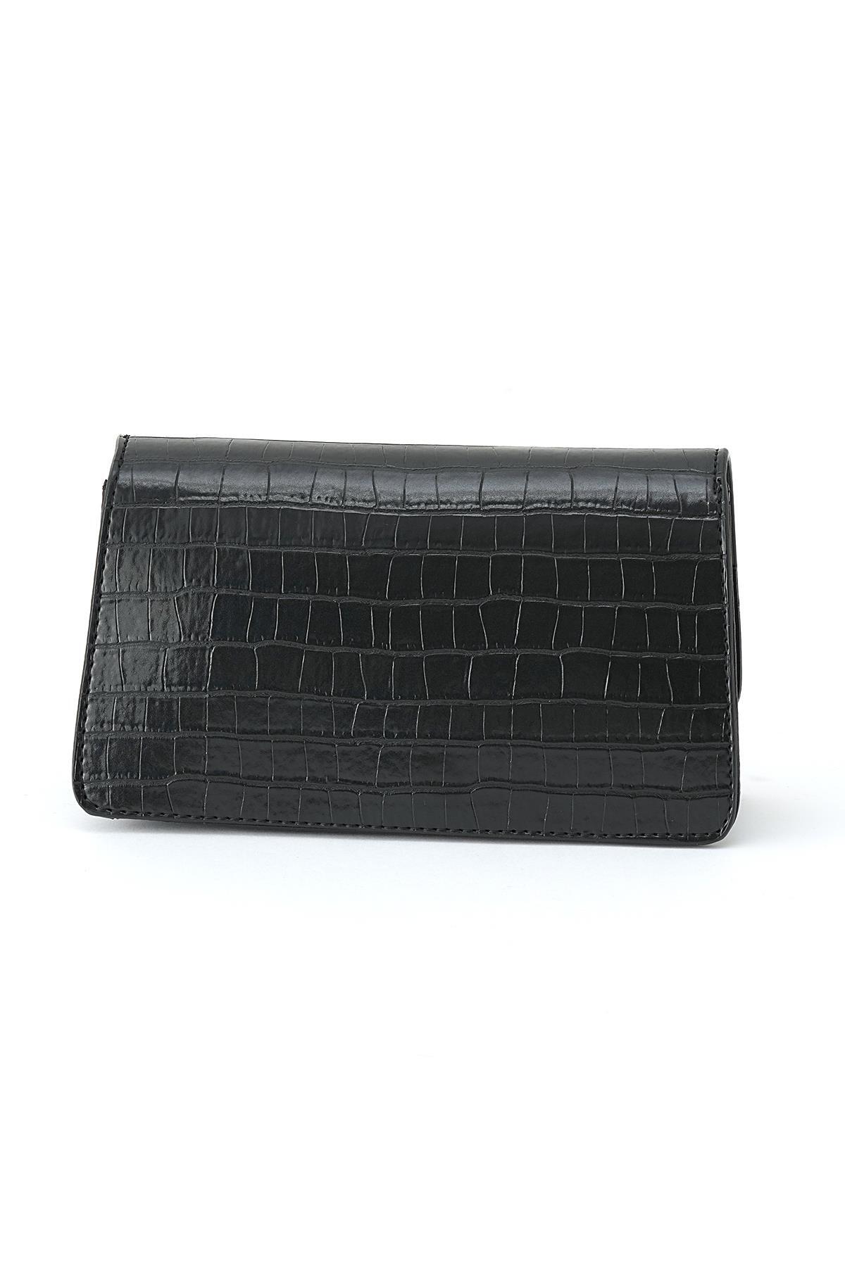 Siyah Kroko Kapak Detay Croco El Çantası 3006 - 3