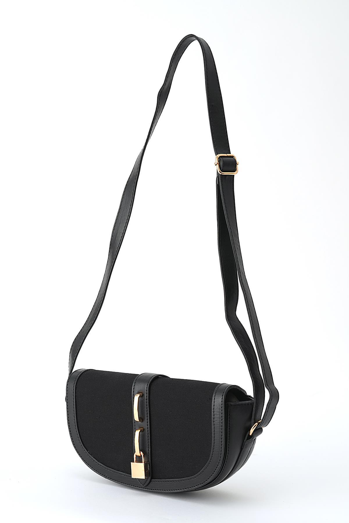 Siyah Kilit Detay Omuz Çantası 3007 - 2