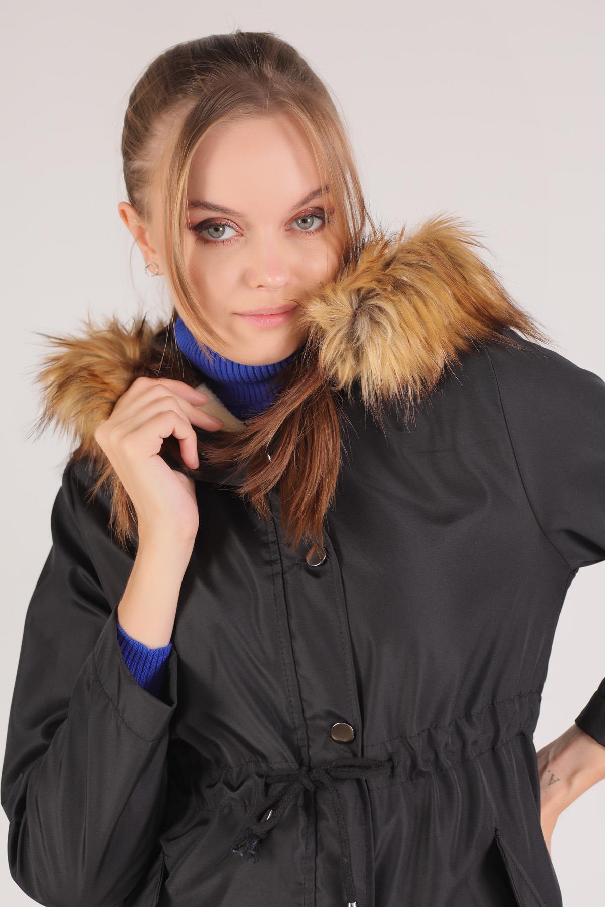 30075 İçi Kürklü Mont Siyah - 3