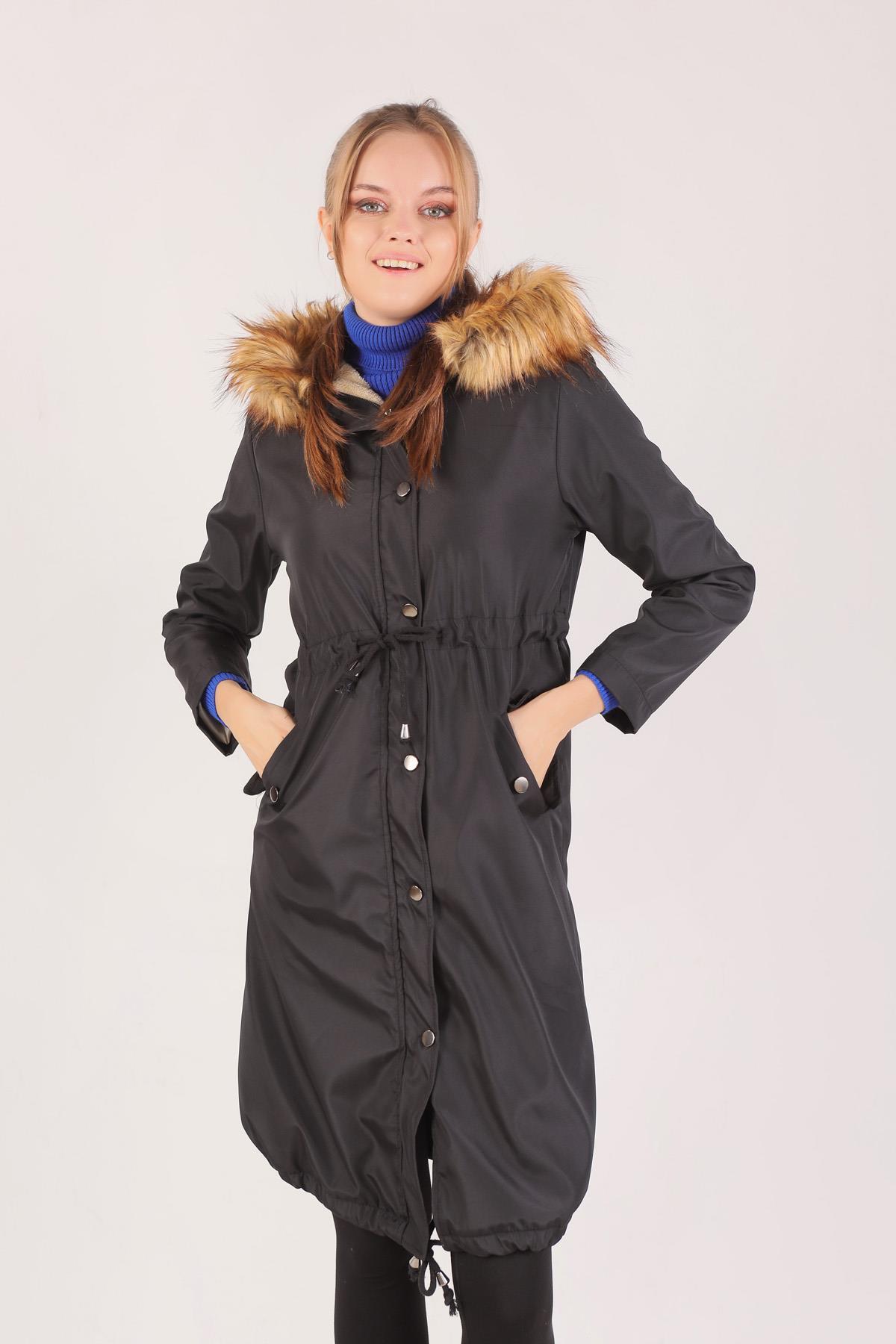 Siyah İçi Kürklü Mont 30075 - 1