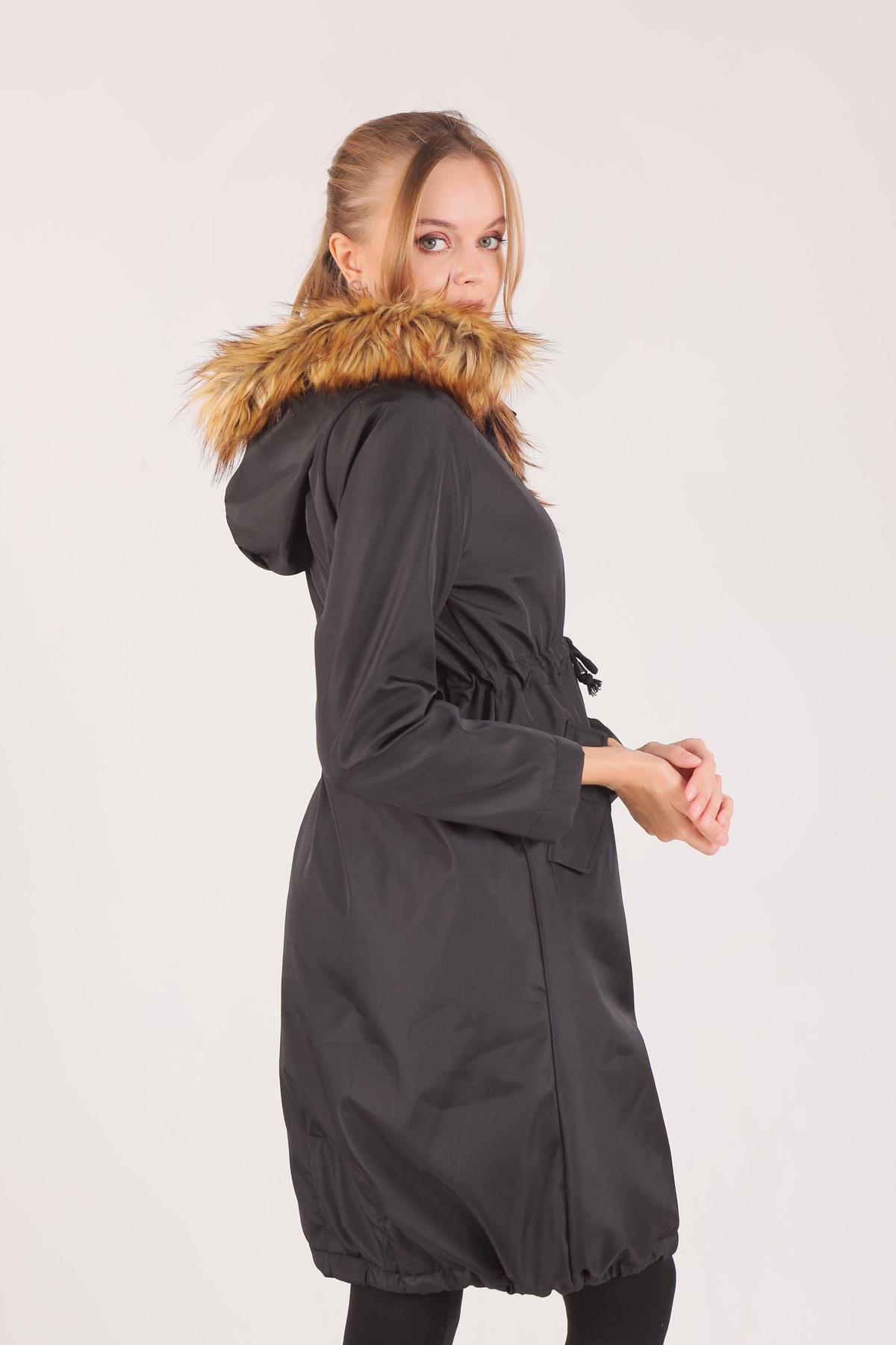 Siyah İçi Kürklü Mont 30075 - 2