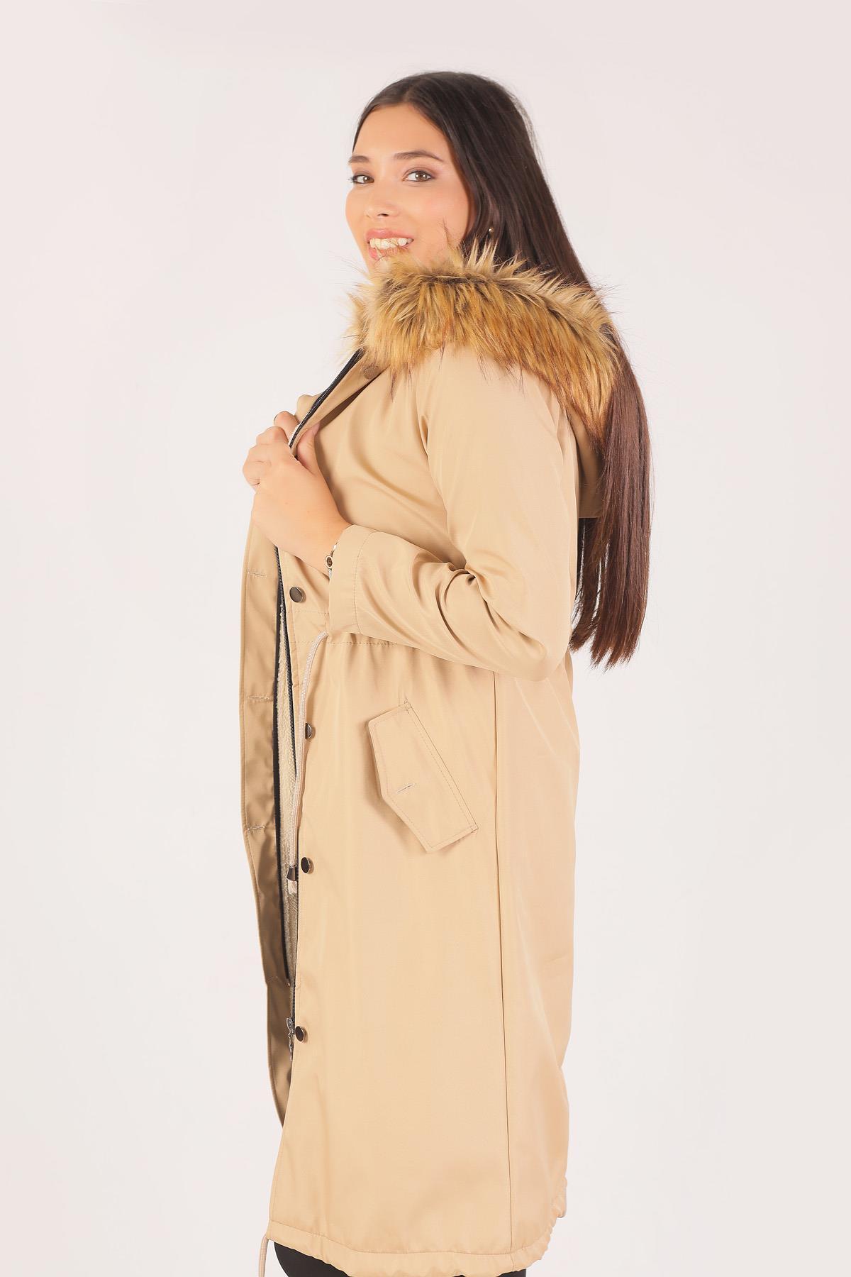 Taş İçi Kürklü Mont 30075 - 4