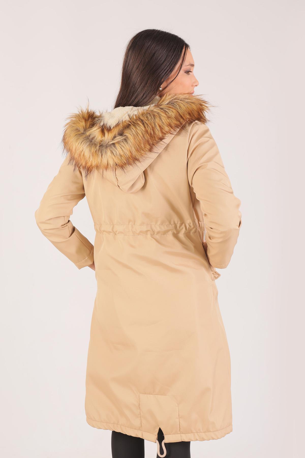 Taş İçi Kürklü Mont 30075 - 5