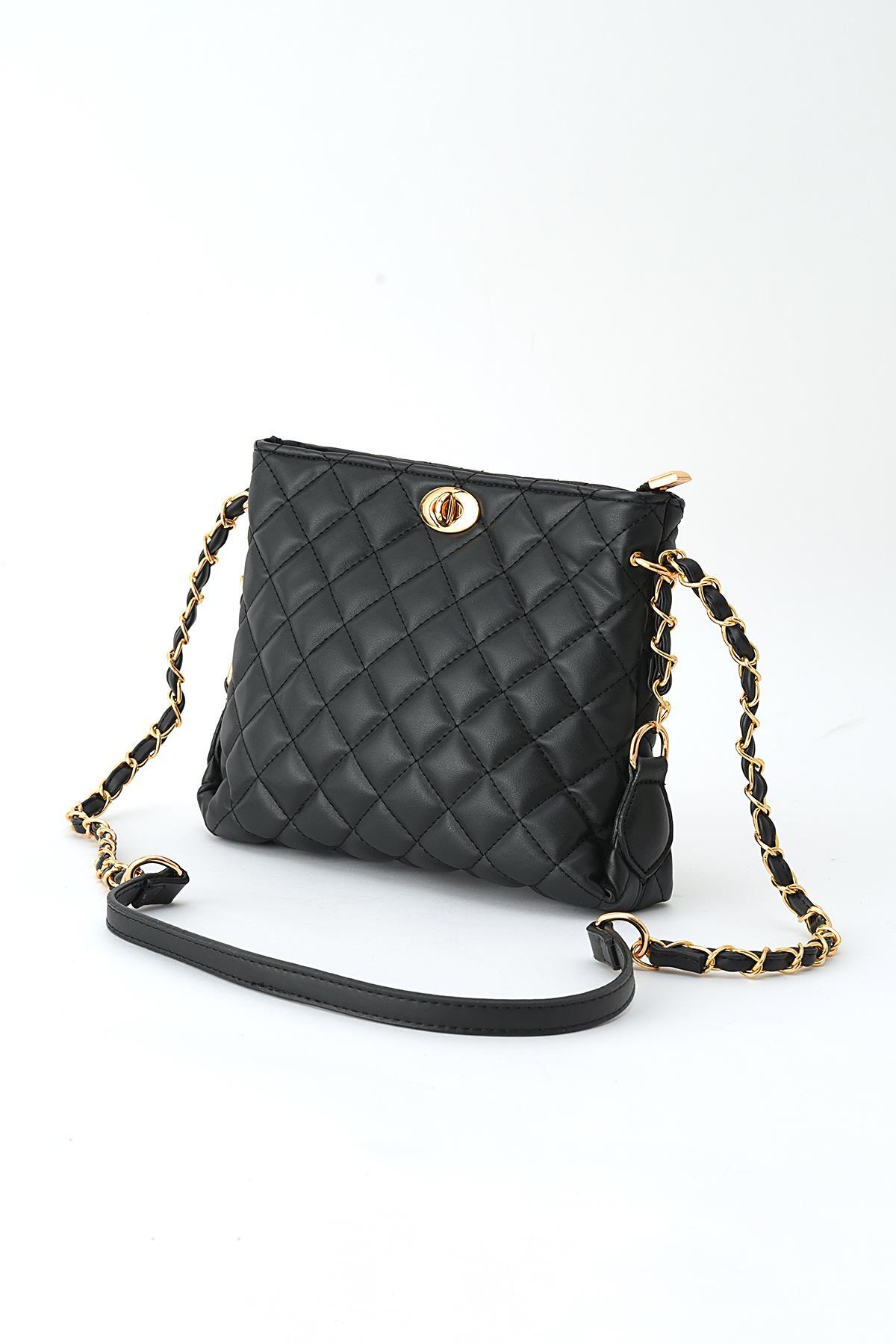 3008 Kapitone Omuz Çantası Siyah 