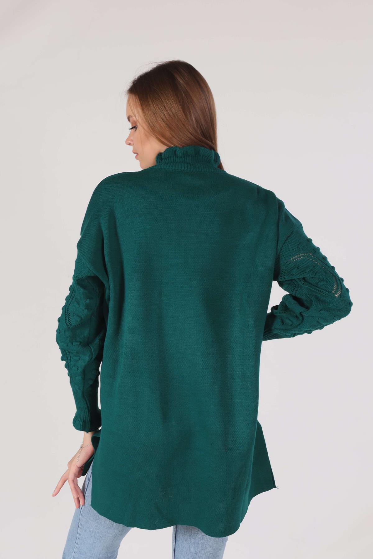 3008 Yaka Fırfır Kol İşlemeli Kazak Nefti - 2