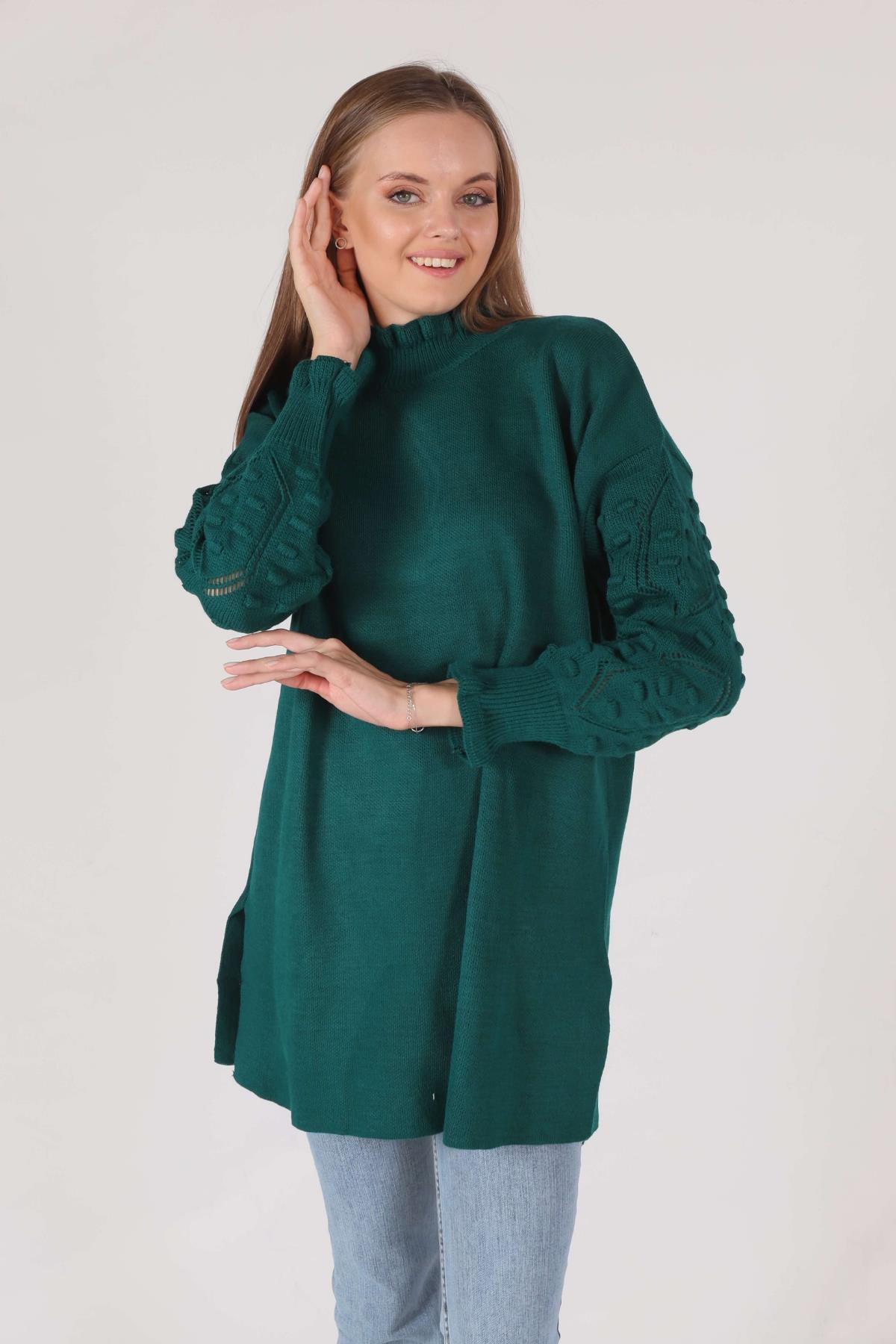 3008 Yaka Fırfır Kol İşlemeli Kazak Nefti - 3