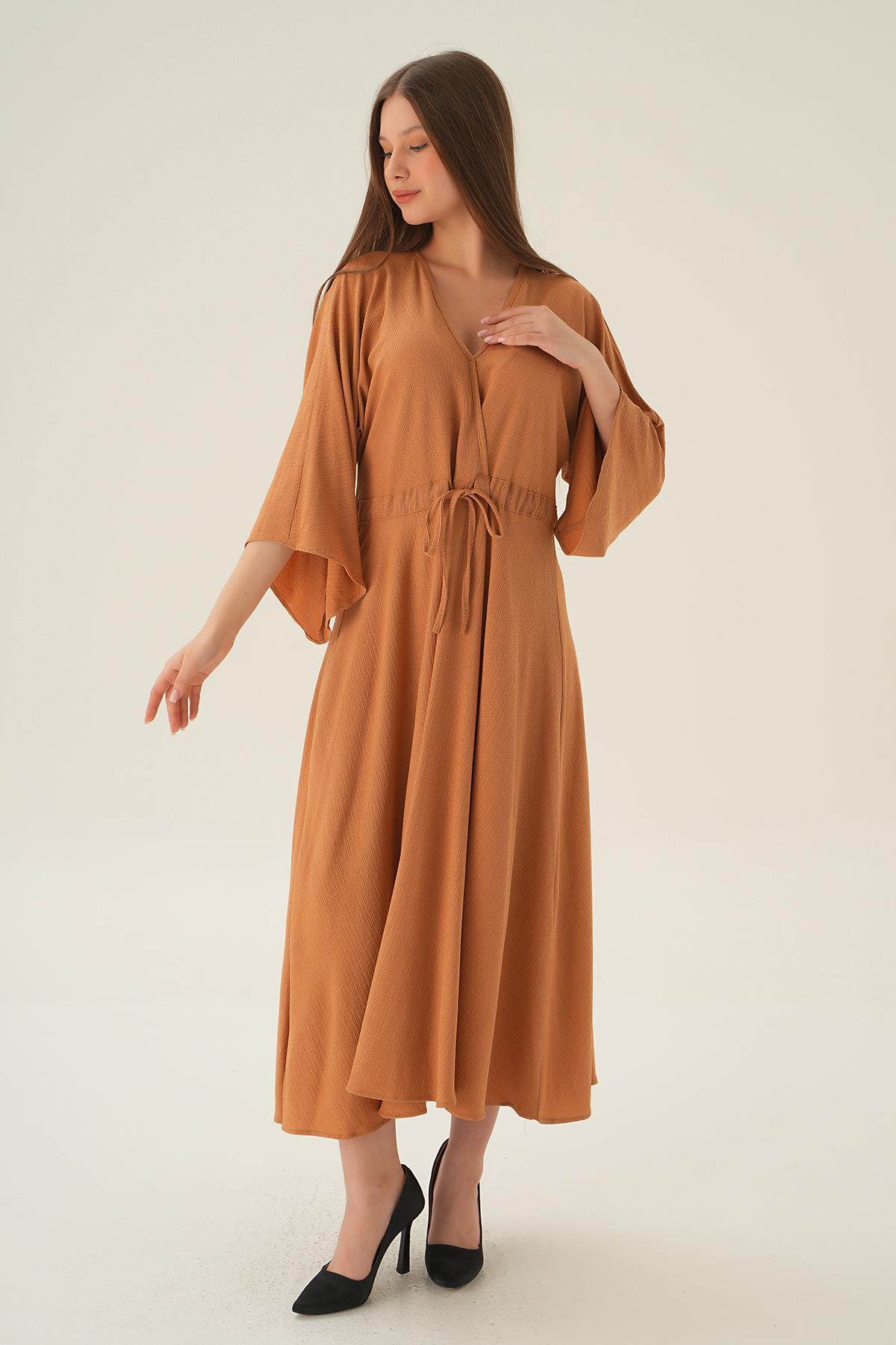 3009 Yarasa Kol Elbise Bej - 3