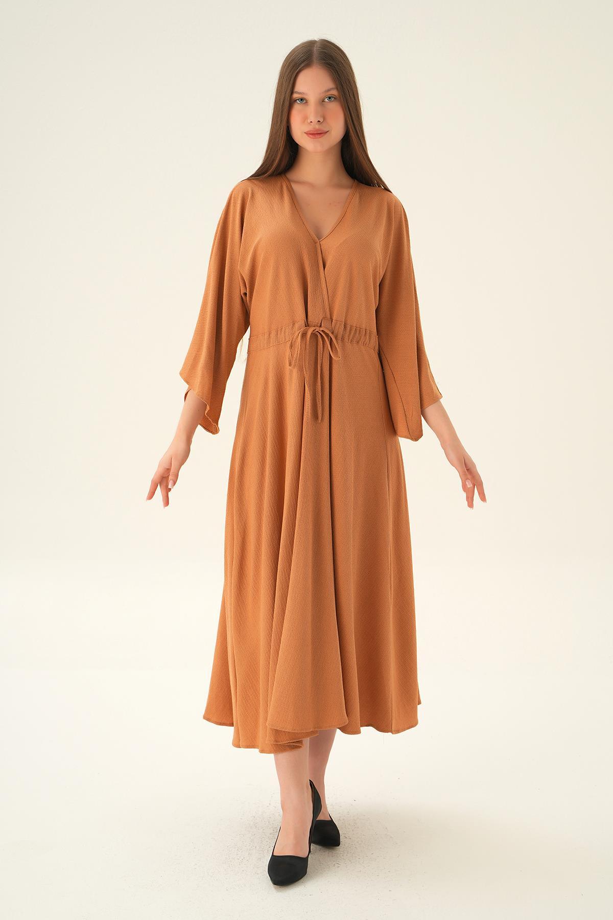 Bej Yarasa Kol Elbise 3009 - 6