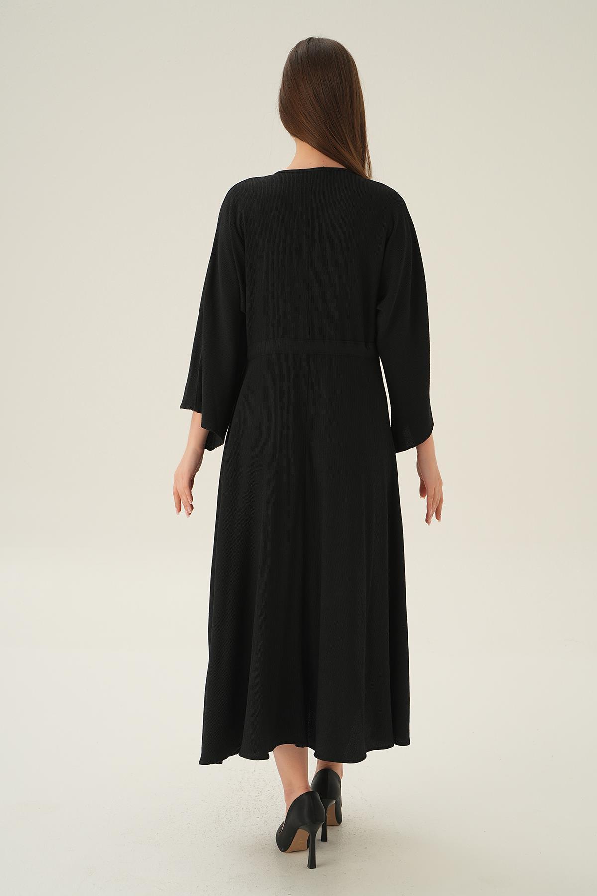 Siyah Yarasa Kol Elbise 3009 - 4