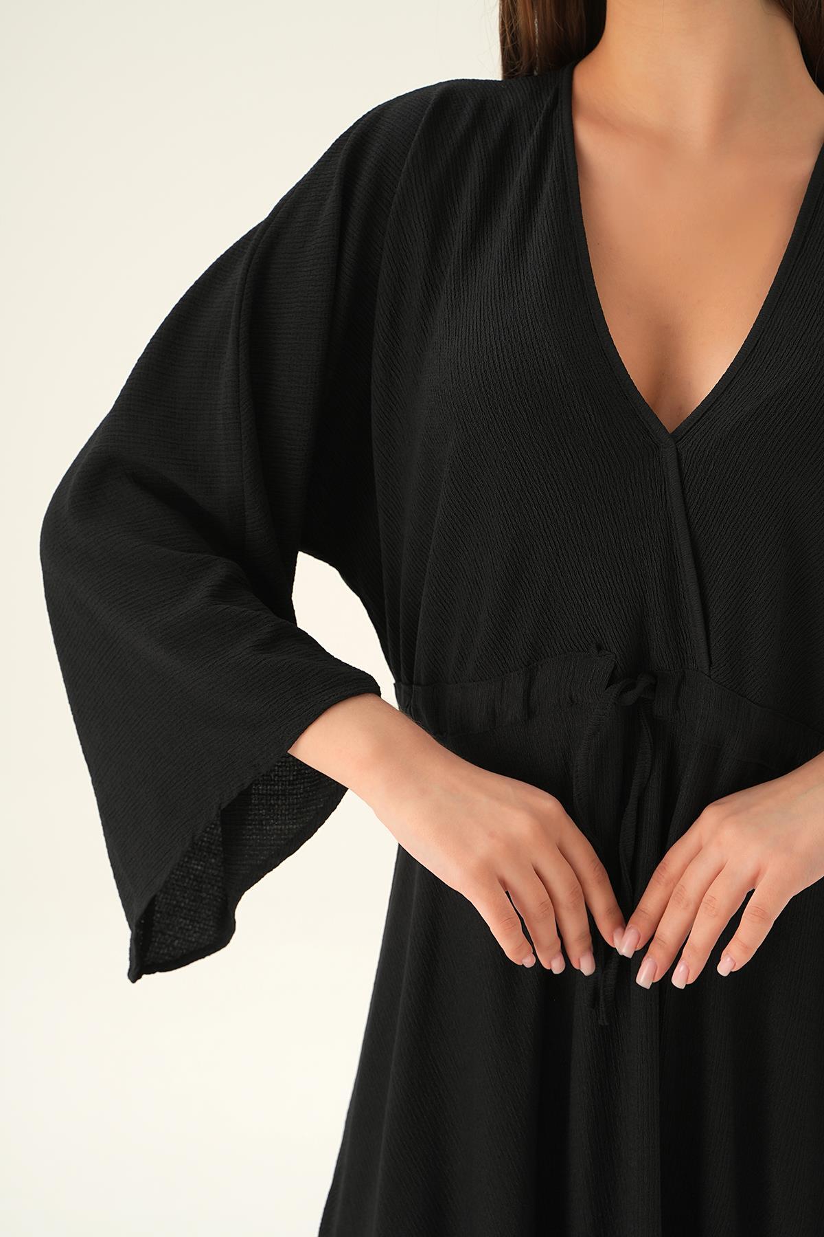 Siyah Yarasa Kol Elbise 3009 - 5