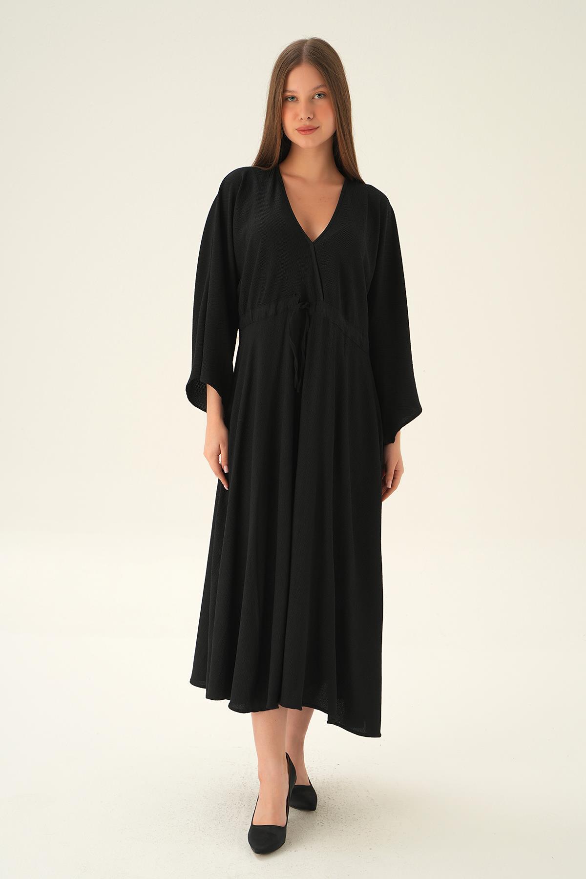 Siyah Yarasa Kol Elbise 3009 - 6