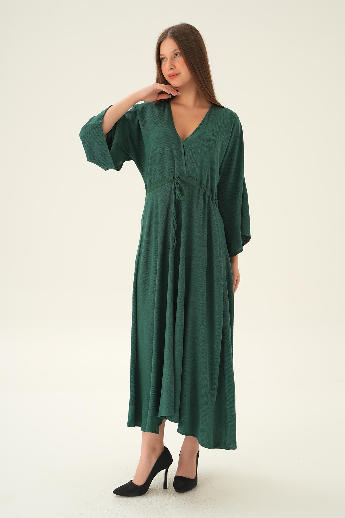 3009 Yarasa Kol Elbise Zümrüt - 4