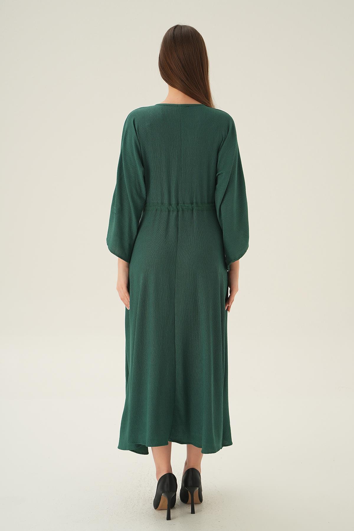 3009 Yarasa Kol Elbise Zümrüt - 5