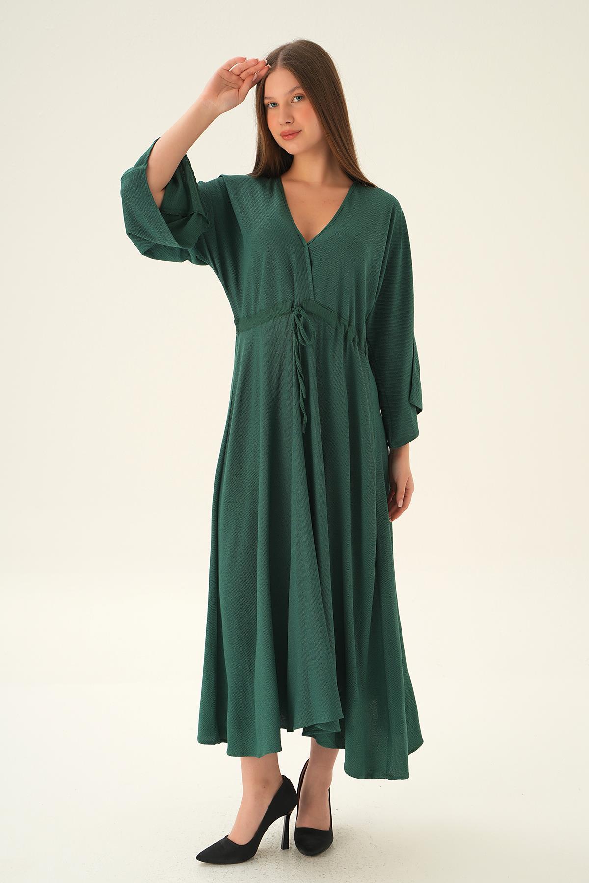 3009 Yarasa Kol Elbise Zümrüt - 2