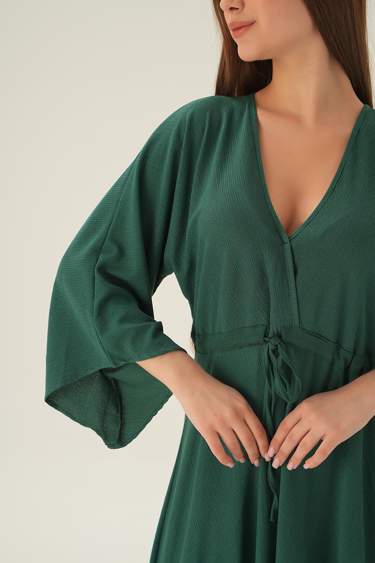 3009 Yarasa Kol Elbise Zümrüt - 6