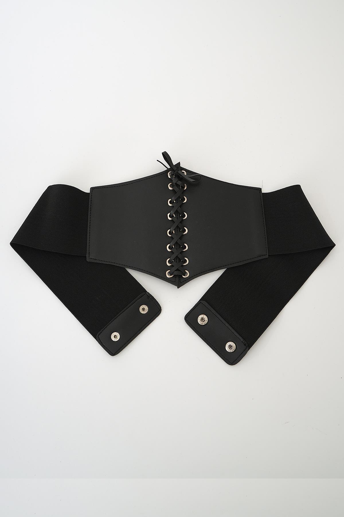 301 Bağcıklı Korse Kemer Siyah - 2