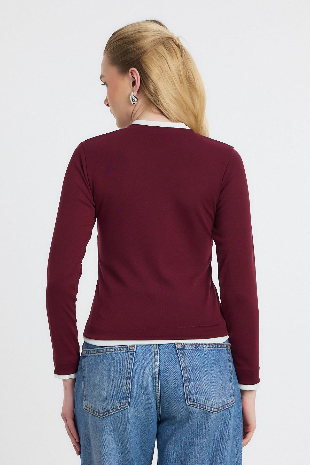 Bordo Ribana Detay Uzun Kollu Bluz 3011 - 5