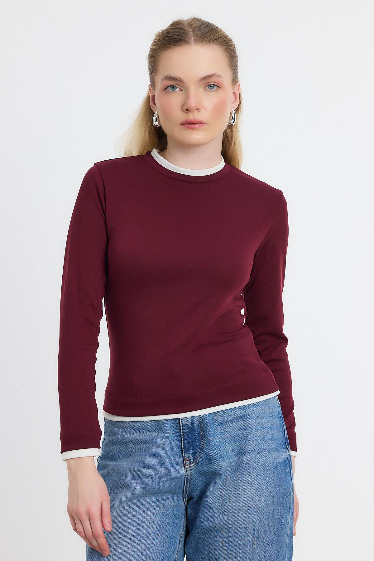 Ribana Detay Uzun Kollu Bluz 3011 Bordo - 1