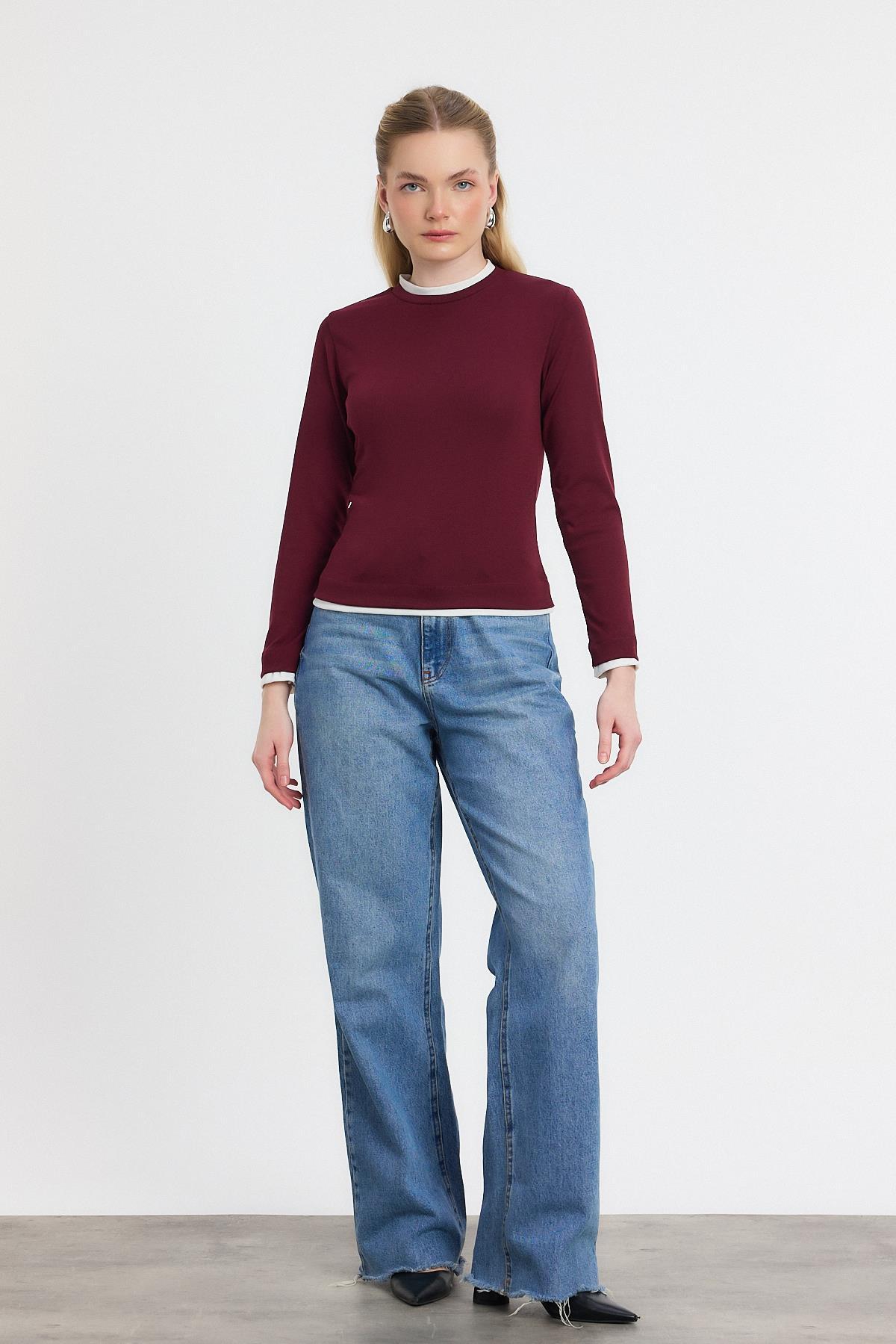 Ribana Detay Uzun Kollu Bluz 3011 Bordo - 2