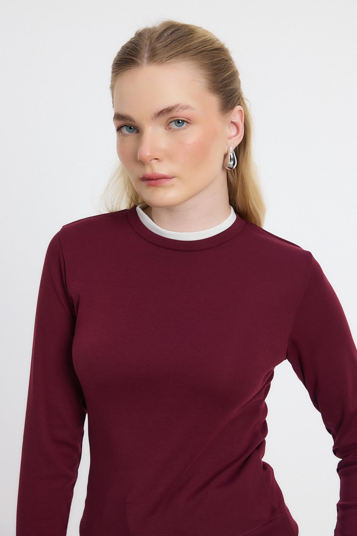 Ribana Detay Uzun Kollu Bluz 3011 Bordo - 4