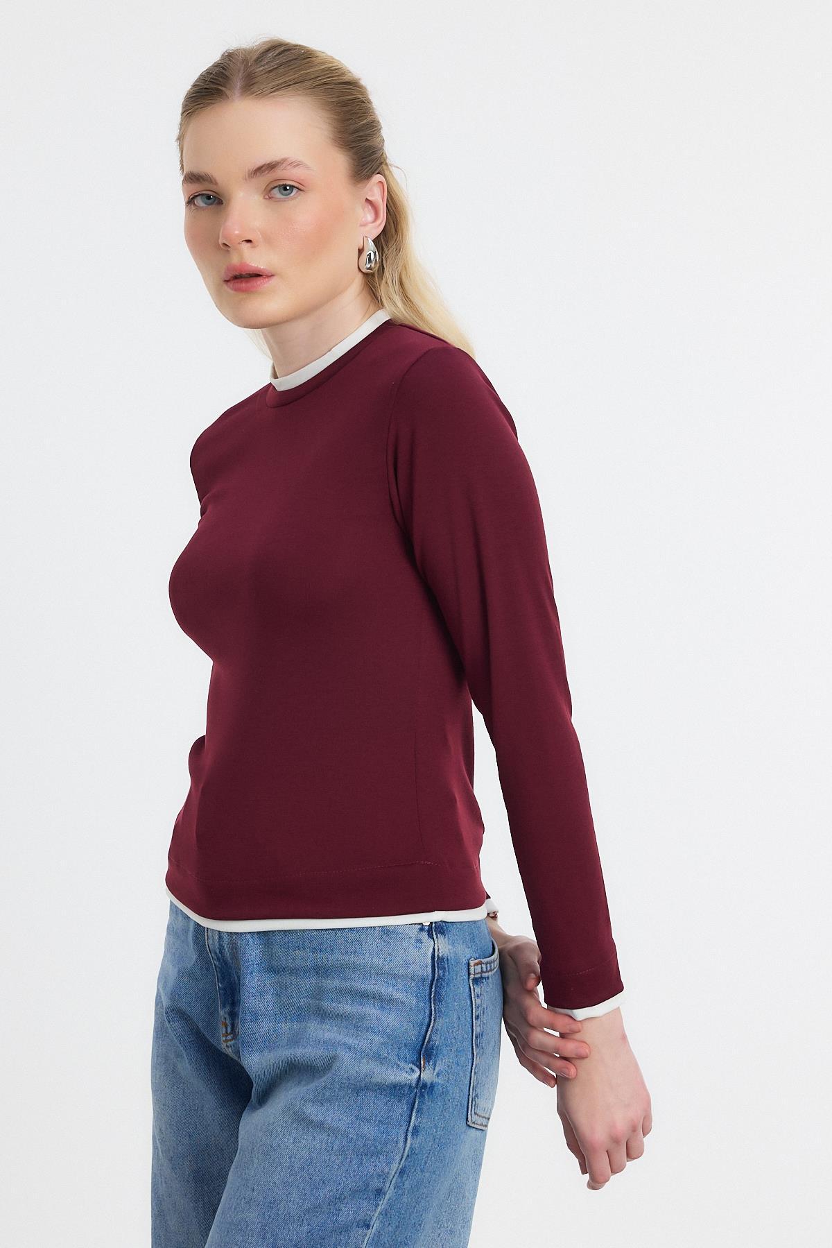 Ribana Detay Uzun Kollu Bluz 3011 Bordo - 7