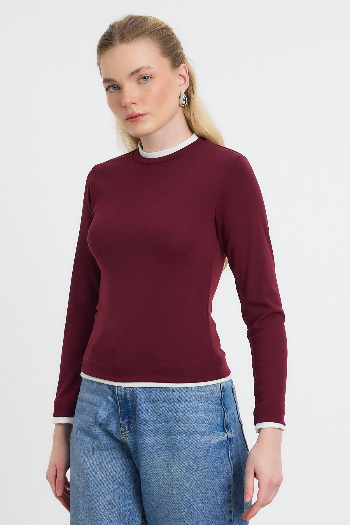 Ribana Detay Uzun Kollu Bluz 3011 Bordo - 8
