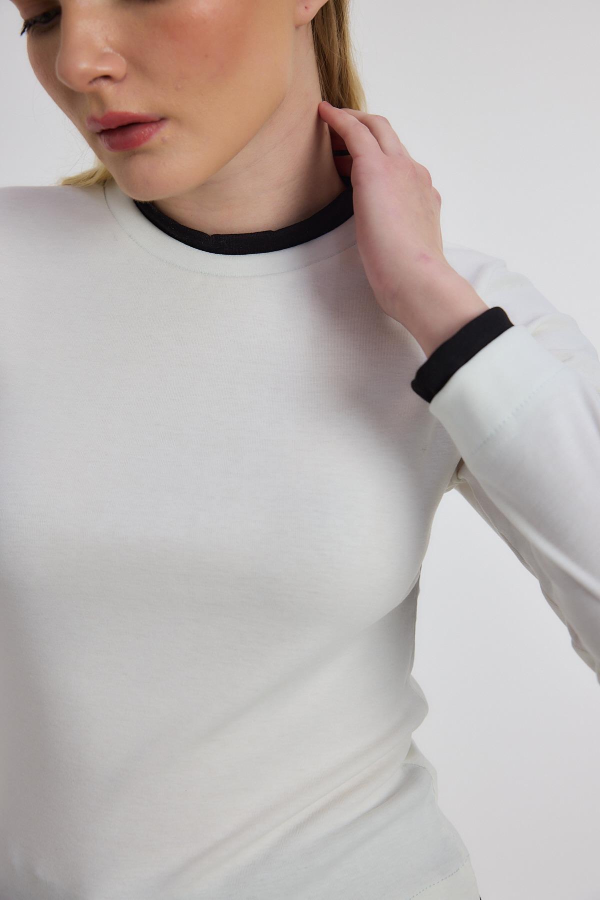 3011 Ribana Detay Uzun Kollu Bluz Ekru - RAYS