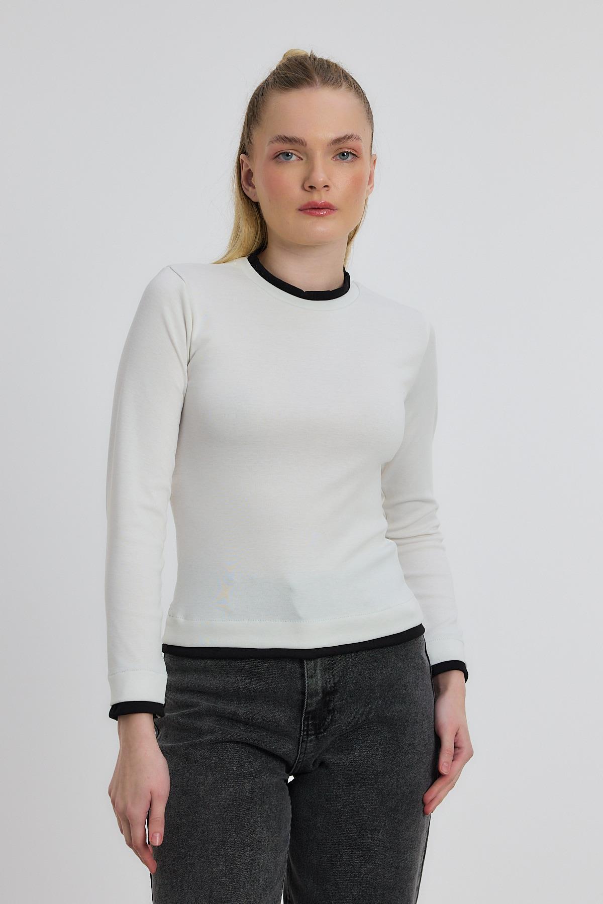 3011 Ribana Detay Uzun Kollu Bluz Ekru - RAYS