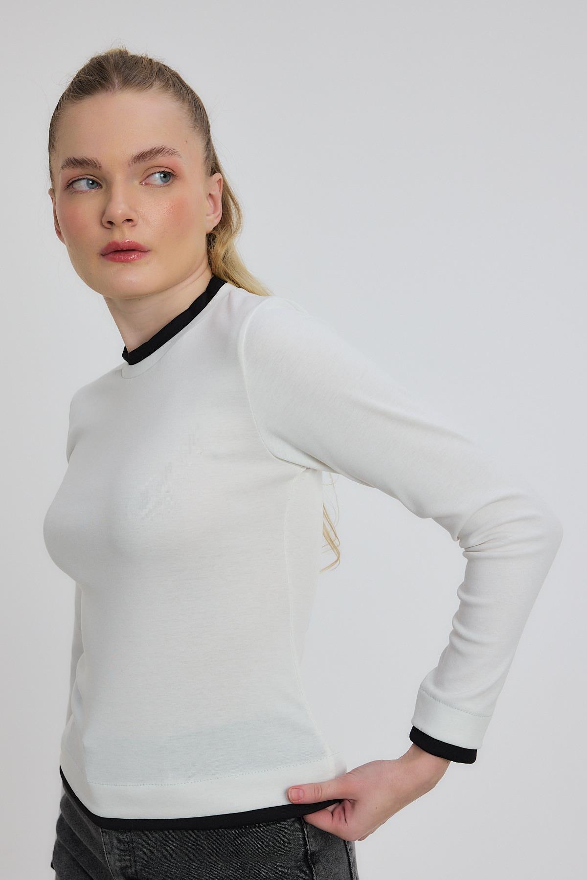 Ekru Ribana Detay Uzun Kollu Bluz 3011 - 6