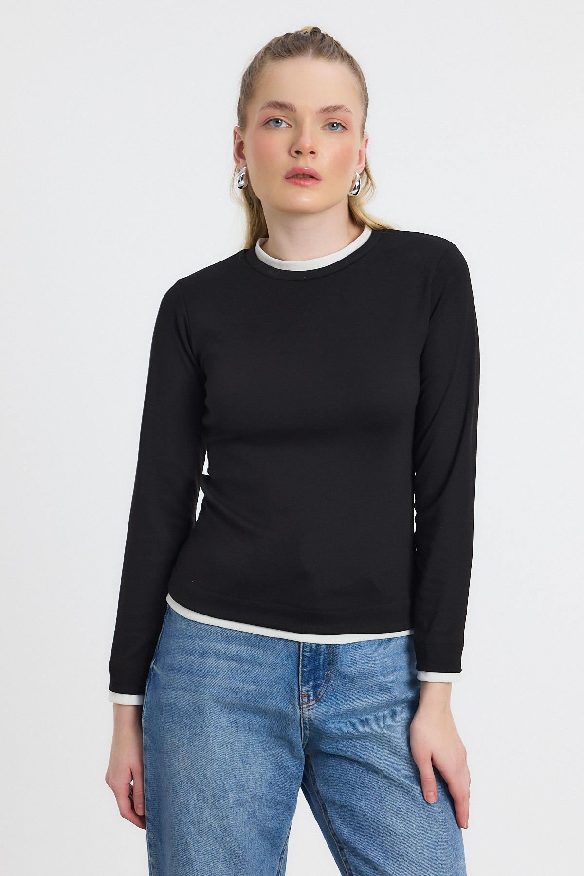 Siyah Ribana Detay Uzun Kollu Bluz 3011 - 2