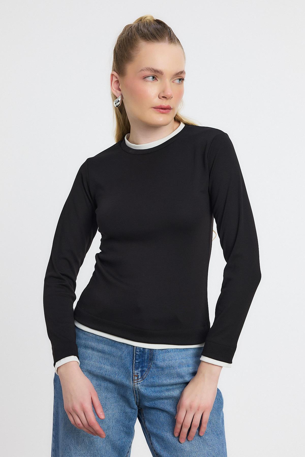 Siyah Ribana Detay Uzun Kollu Bluz 3011 - 8